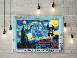 LADY GAGA in "Sternennacht" von Vincent van Gogh. Blickfang! Starsouvenir. Super Deko. Geschenkidee.  Einmalig! Wandbild. Neuheit! Zimmerdeko. Unikat!