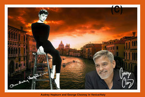 George Clooney+Audrey Hepburn signierte Phantasie-Collage. Coole Wanddekoration für Ihr Zuhause! Ein Blickfang in jedem Zimmer! Einmaliges Souvenir!