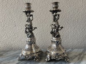 Antik Sterling Silber Kerzenständer mit Figuren